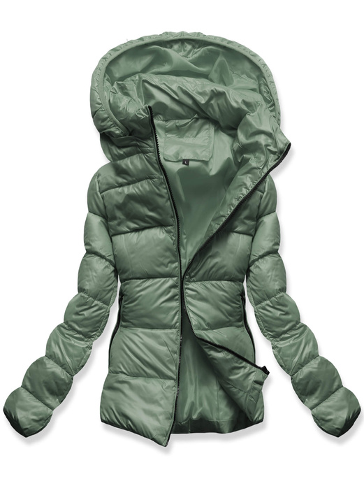 Ciemnozielona damska długa pikowana kurtka z kapturem