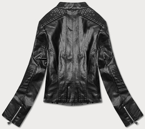 Czarna kurtka ekoskóra ramoneska ze stójką zapinana na suwak