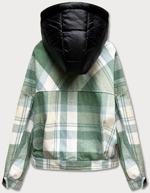 Zielonabiała kurtka oversize w kratkę na guziki