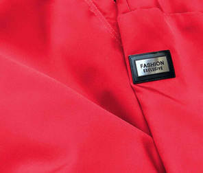 Czerwona kurtka płaszcz z ozdobnymi lampasami we wzory z kapturem