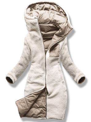 Beżowa dwustronna ciepła pikowana zimowa kurtka płaszczyk z kapturem