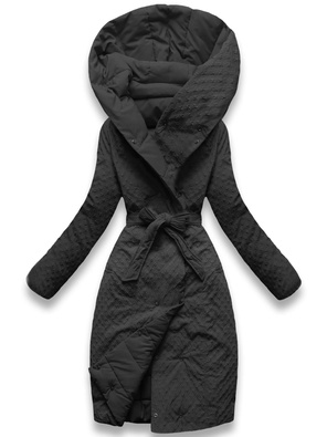 Czarny długi damski dwustronny płaszcz z kapturem