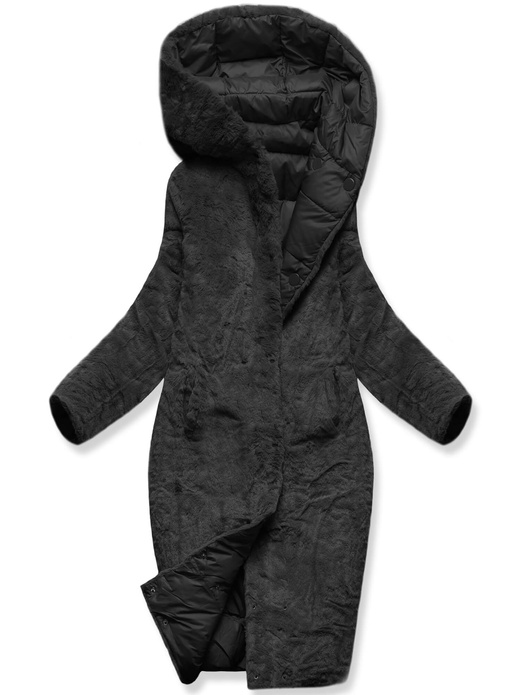 Czarna zimowa dwustronna ciepła kurtka na futerku