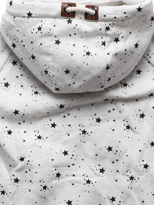 Biała bluza damska z kapturem zapinana na suwak w gwiazdki