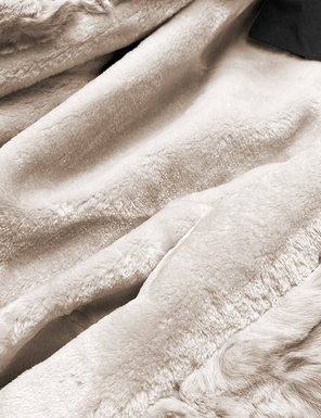 Czarna ciepła kurtka parka na misiu z kapturem