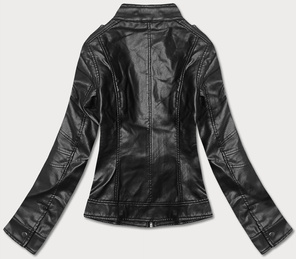 Czarna kurtka ekoskóra ze stójką ramoneska gładka zapinana na suwak