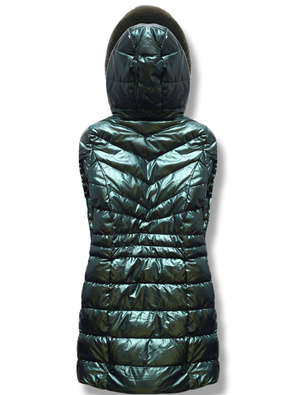Ciemnozielona błyszcząca kurtka zimowa z kapturem