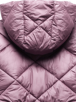 Fioletowa zimowa kurtka pikowana płaszczyk z kapturem