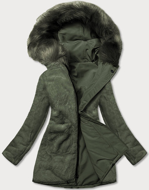 Khaki dwustronna zimowa parka na futrze