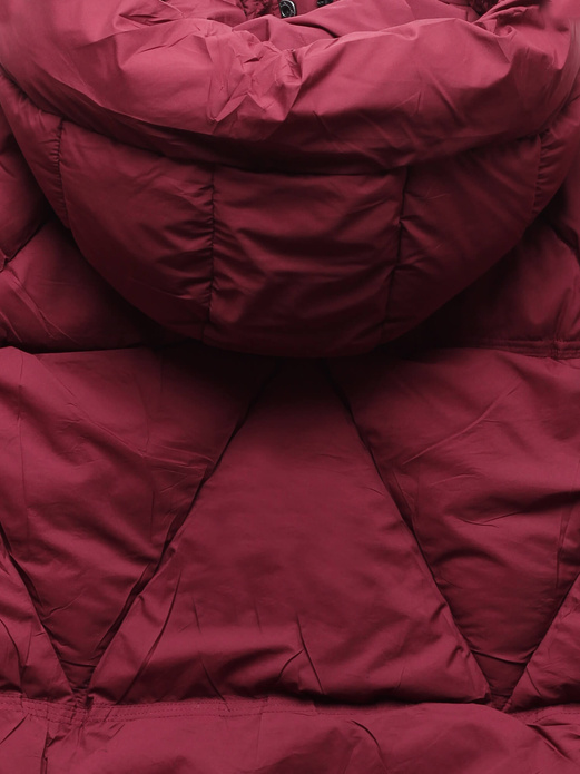 Bordowa damska pikowana kurtka z unikalnym kapturem