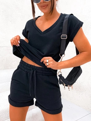 Czarny fenomenalny bawełniany letni komplet bluzka i spodenki