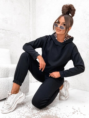 Czarny damski welurowy kapitalny gładki dres komplet 