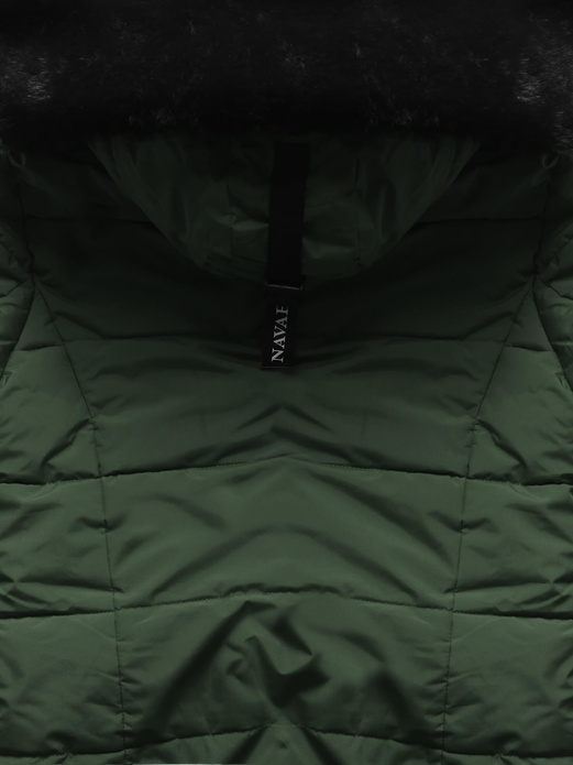 Ciemnozielona ciepła zimowa kurtka damska z torbą na zakupy