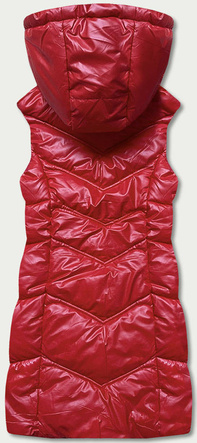 Czerwony stylowy błyszczący pikowany bezrękawnik damski z kapturem