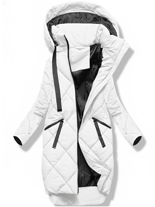 Biała zimowa długa kurtka płaszczyk