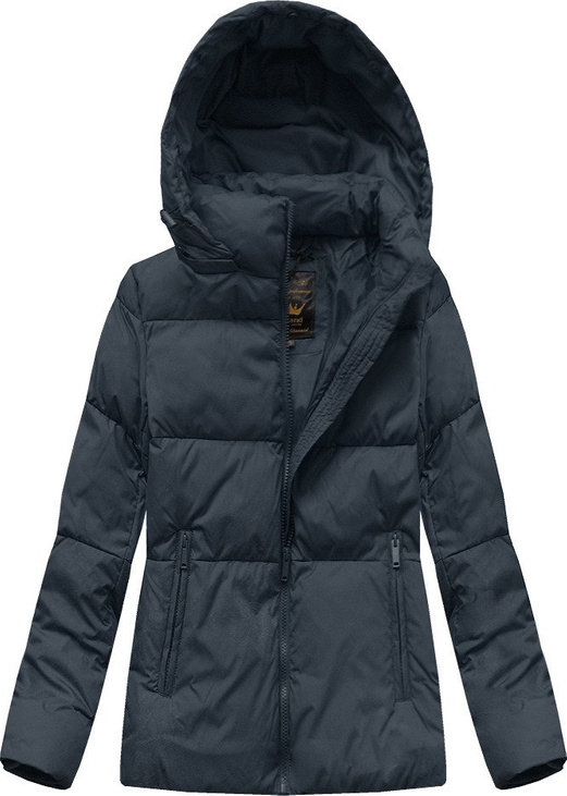 Granatowa zimowa ciepła damska kurtka z kapturem