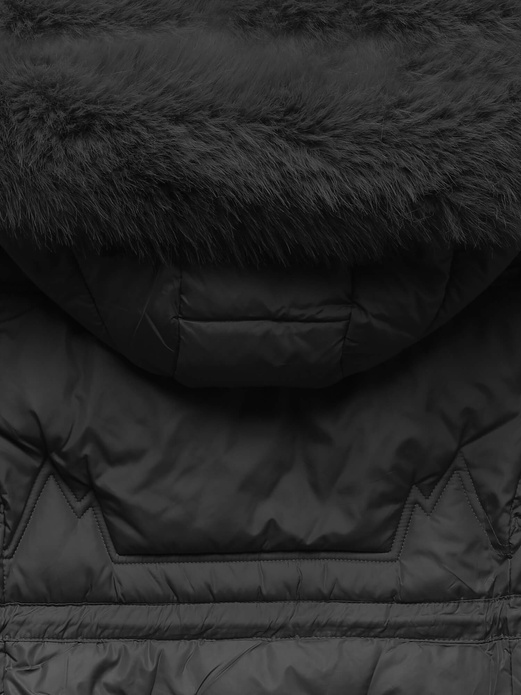 Czarna długa zimowa unikalnie pikowana damska kurtka z kapturem