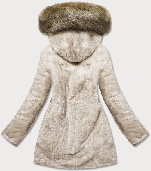 Beżowa dwustronna zimowa parka na futrze