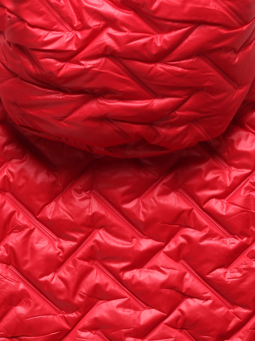 Czerwony damski unikalnie pikowany bezrękawnik na futerku