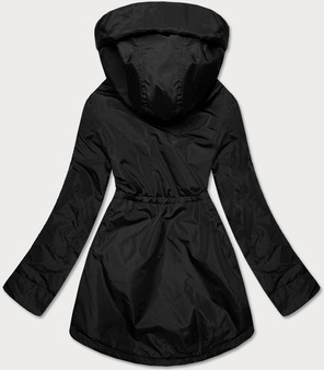 Czarno biała przejściowa kurtka parka z kapturem