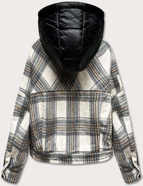 Szara ecru kurtka oversize w kratkę na guziki