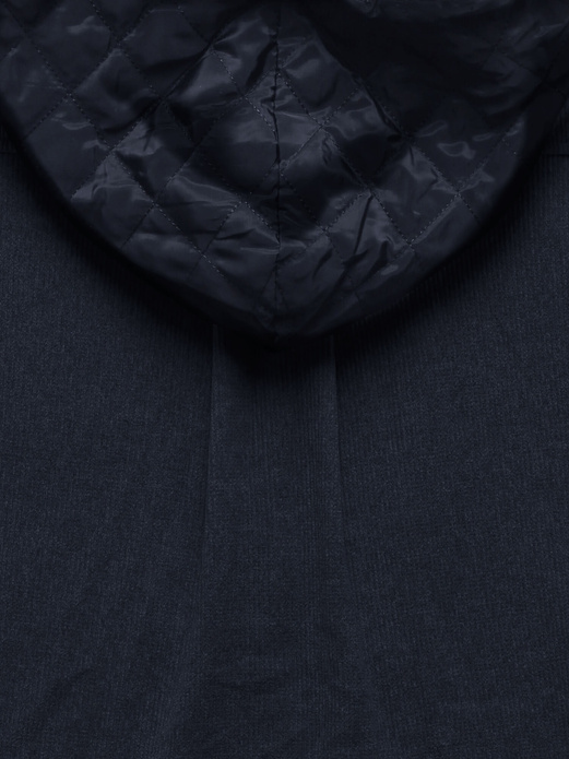 Granatowa bluza w prążki z łatami i z kapturem zapinana na suwak