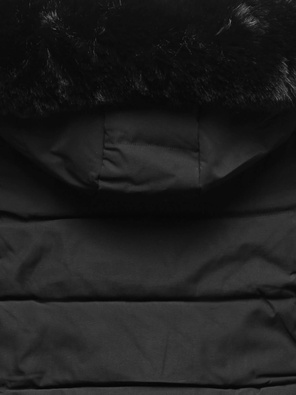 Czarna fenomenalna długa pikowana zimowa kurtka płaszczyk z kapturem