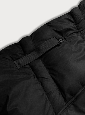 Czarna krótka zimowa damska kurtka z kapturem i futerkiem