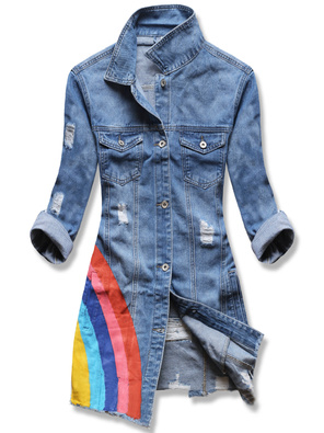 Jeansowa kolorowa fantastyczna damska kurtka