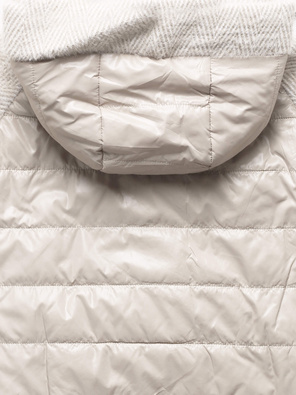 Jasno beżowa kurtka pikowana płaszcz z łączonych materiałów z kołnierzem i kapturem