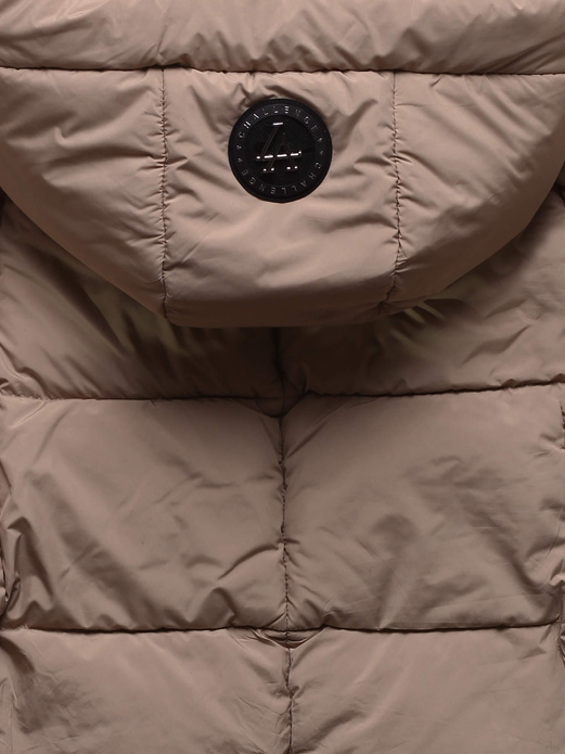 Brązowa damska puchowa zimowa damska kurtka z unikalnym kapturem