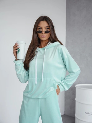 Cappucino damski welurowy kapitalny gładki dres komplet 