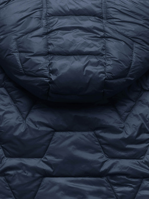 Granatowy damski pikowany płaszcz zimowy z paskiem