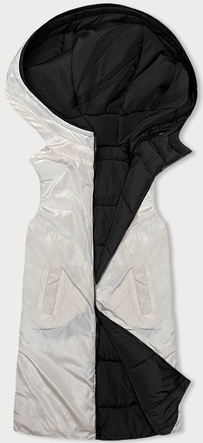 Czarny ecru damski długi pikowany bezrękawnik