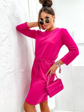 Fuksjowa casuwalowa sukienka damska z troczkiem