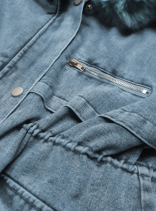 FUTRZANA KURTKA JEANSOWA DAMSKA NIEBIESKA (BR9599-50)