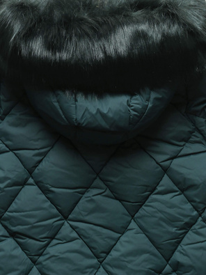 Ciemnozielona długa ciepła rewelacyjna zimowa kurtka damska płaszczyk z kapturem