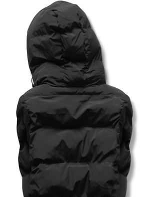 Czarny długi płaszczyk kurtka zimowa - na ciepłym misiu z kołnierzem