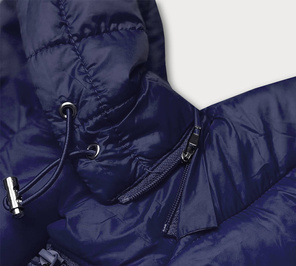 Granatowa modna kurtka pikowana z kapturem