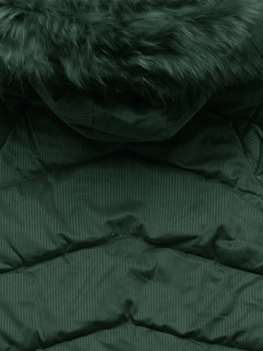 Zielona sztruksowa długa zimowa kurtka z kapturem