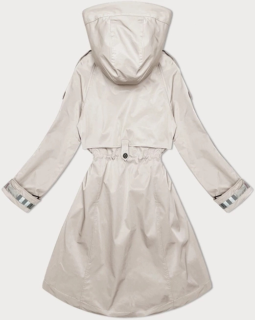 Jasnobeżowy unikalny przejściowy płaszczyk damski parka z kapturem z motywem w kratę