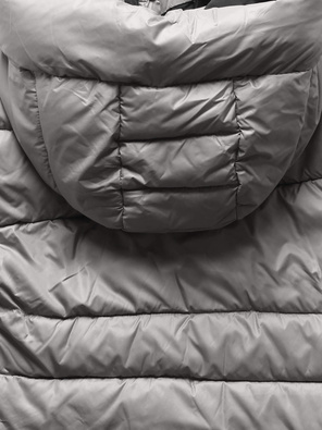 Szara zimowa genialna pikowana kurtka z kapturem i kołnierzem