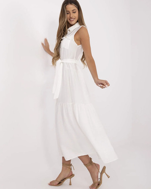 Ecru fantastyczna zwiewna sukienka z guzikami maxi