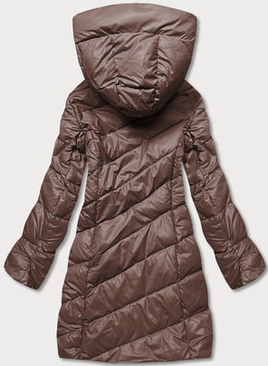 Brązowa damska kurtka zimowa pikowana w jodełkę