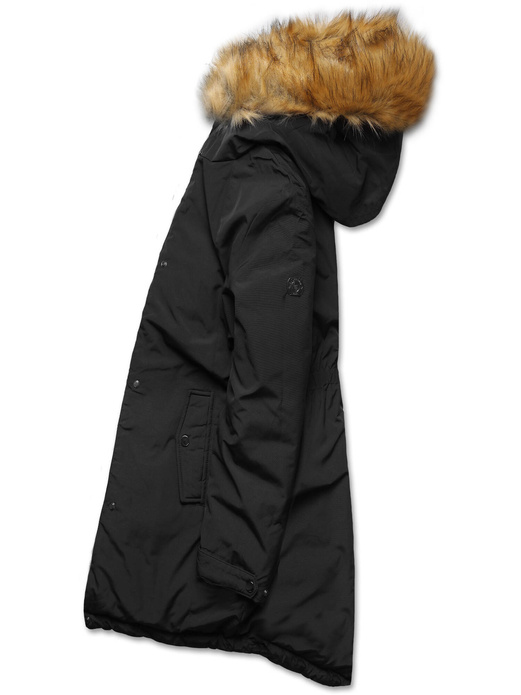 Czarna długa dwustronna ciepła kurtka parka z kapturem z odpinanym futerkiem