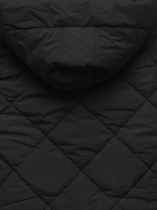 Czarna pikowana w karo damska kurtka płaszczyk zimowy z kapturem