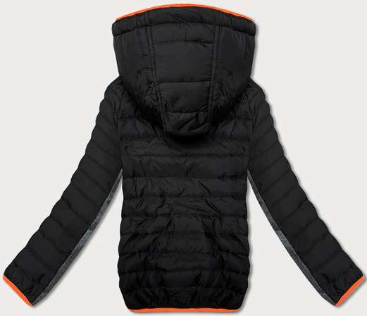 Czarna sportowa pikowana kurtka z łączonych materiałów z kapturem