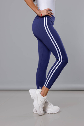 Granatowe wyszczuplające legginsy z lampasami