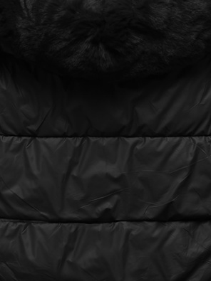 Czarna damska lekka pikowana kurtka z futrzanym kołnierzem