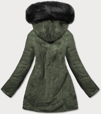 Czarno Khaki dwustronna zimowa parka na futrze